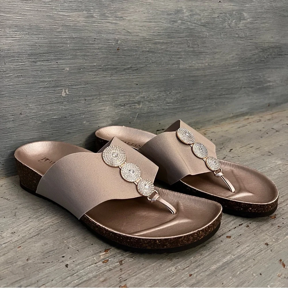 Italian Shoemakers Thong Cork Heel Sandals Size 8 Good Condition - Picture 1 of 9